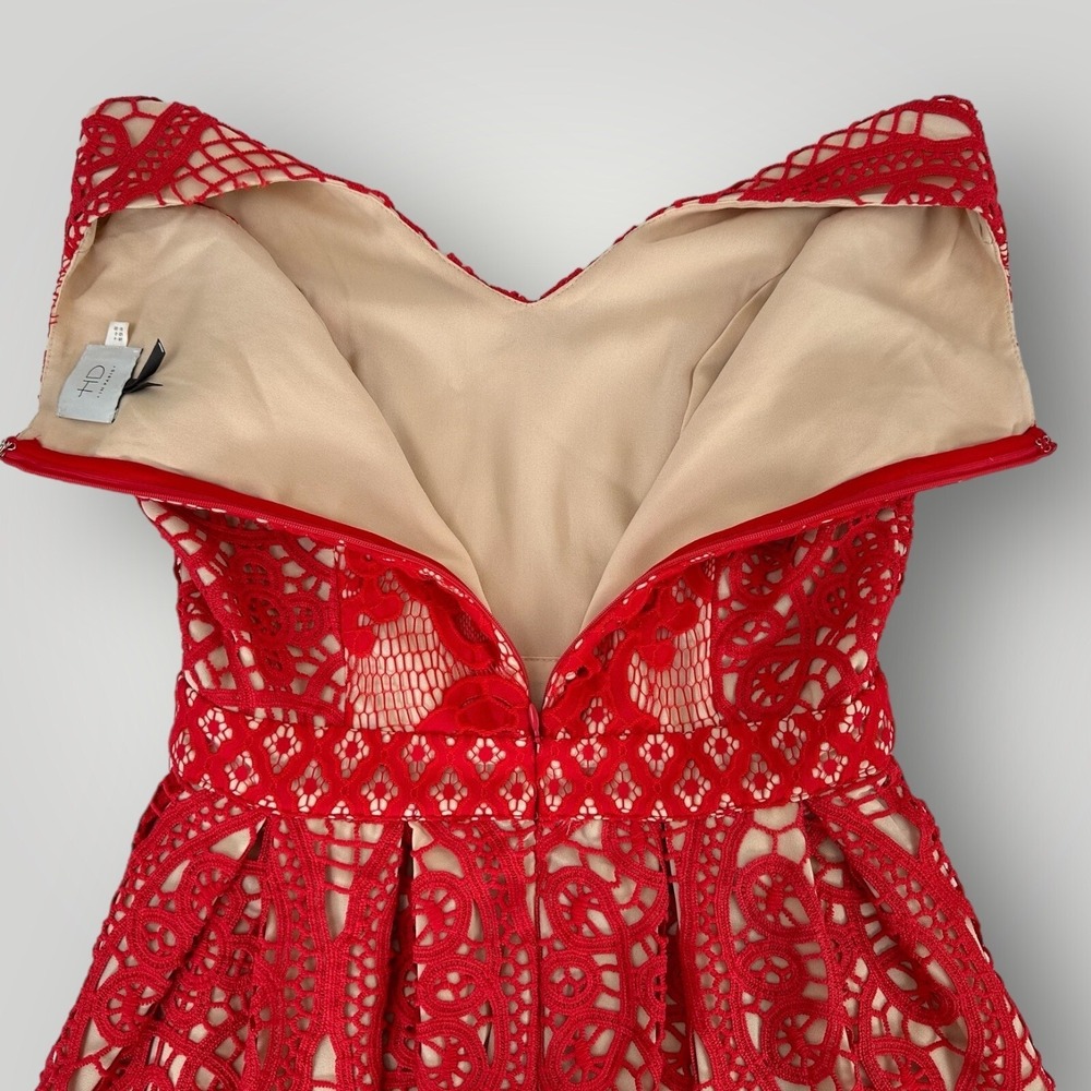 HD in Paris Dress Anthropologie Women 0 Amira Coral Lace Beige Lined Sleeveless - Picture 6 of 7